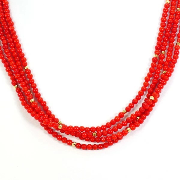 K18 18金 YG イエローゴールド 連ネックレス サンゴ 約49cm ジュエリー 中古