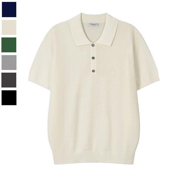 メンズ イズ リネン カラーネック 半袖 ニットTシャツ AS-KNH-Q033-アイボリー