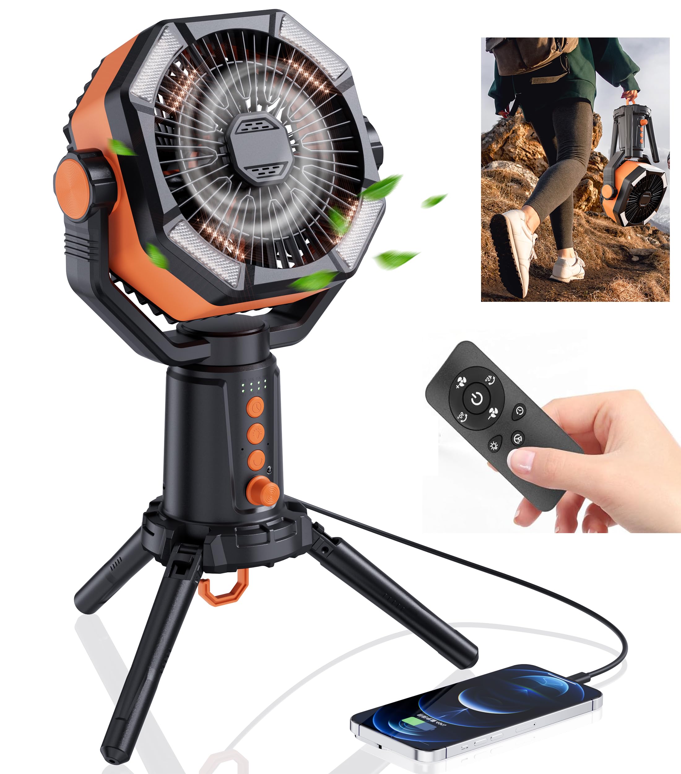 Mytrix キャンプ 扇風機 20,000mAh 大容量 最大200時間持続 Type-C充電式 32枚高輝度LEDライト搭載 アウトドア扇風機 吊り下げ タイマー機能 自動首振り 8段階風量調節可