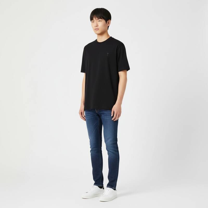 アミ・ハート ロゴ入り半袖Tシャツ ブラック ユニセックス UTS074 726 001