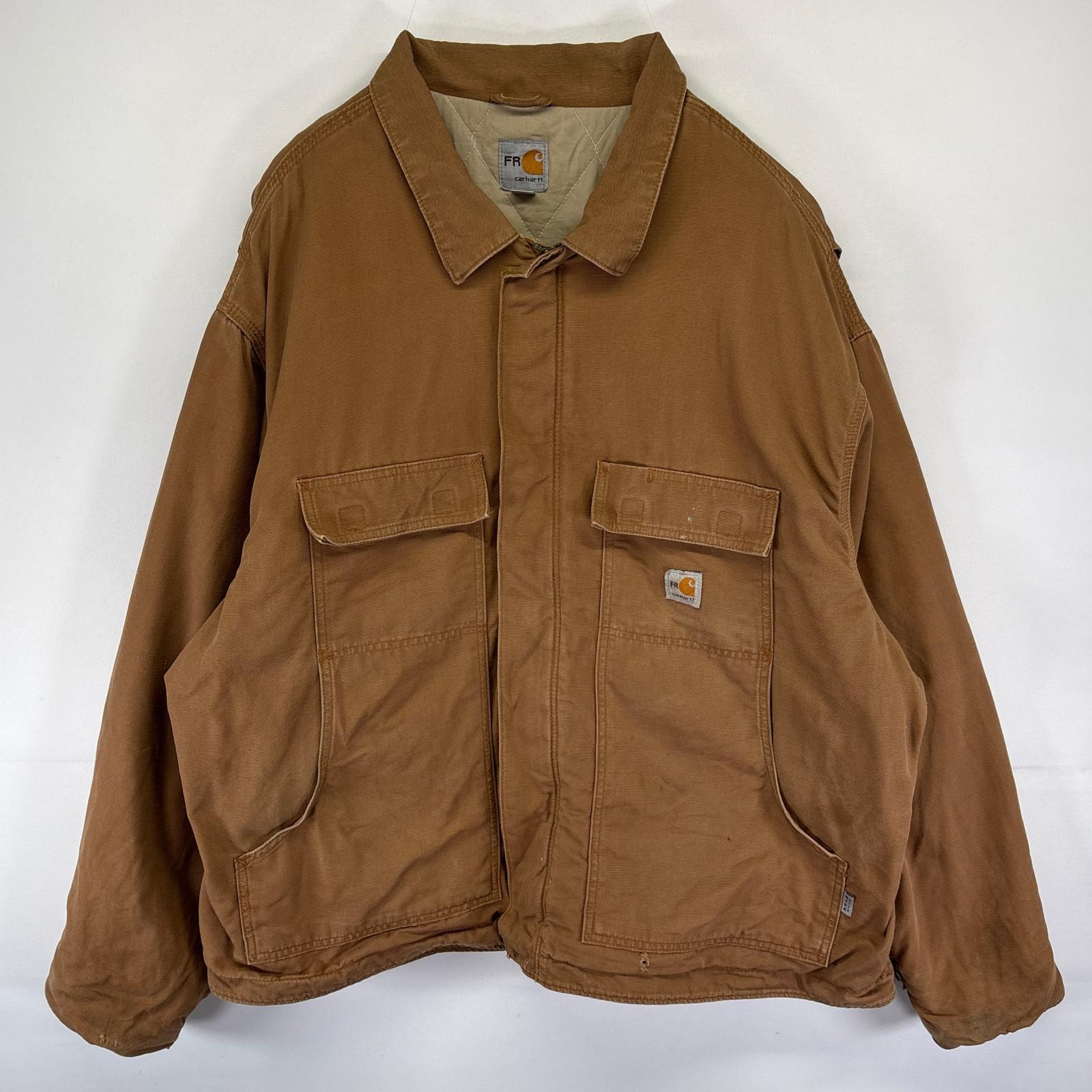 古着 ダック ジャケット 中綿 フルジップ ワンポイント ロゴ 大きいサイズ 3XL ブラウン系 メンズ