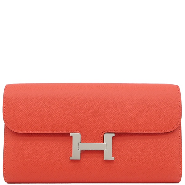 エルメス HERMES 長財布 コンスタンス トゥーゴー ヴォーエプソン オレンジフィールド シルバー金具 新品 未使用 蛍光 ショルダー W刻印（2024年製） 【箱】【中古】