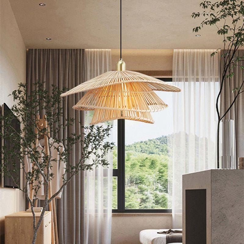 1灯 和風 ナチュラル デザイン ダイリング用 天井led 3層 手作り 玄関 リビングルーム 和室 おしゃれ 居間用 天然籐