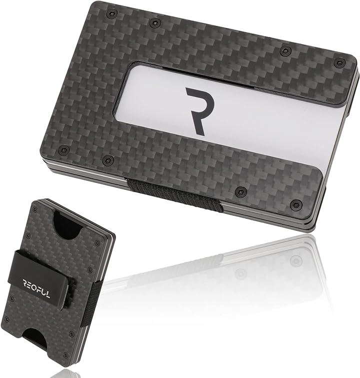 2.0 カーボン ブラック マネークリップ クレジットカードケース 小銭入れ 大容量 薄型 コンパクト スキミング防止 メンズ ギフト( ブラック)