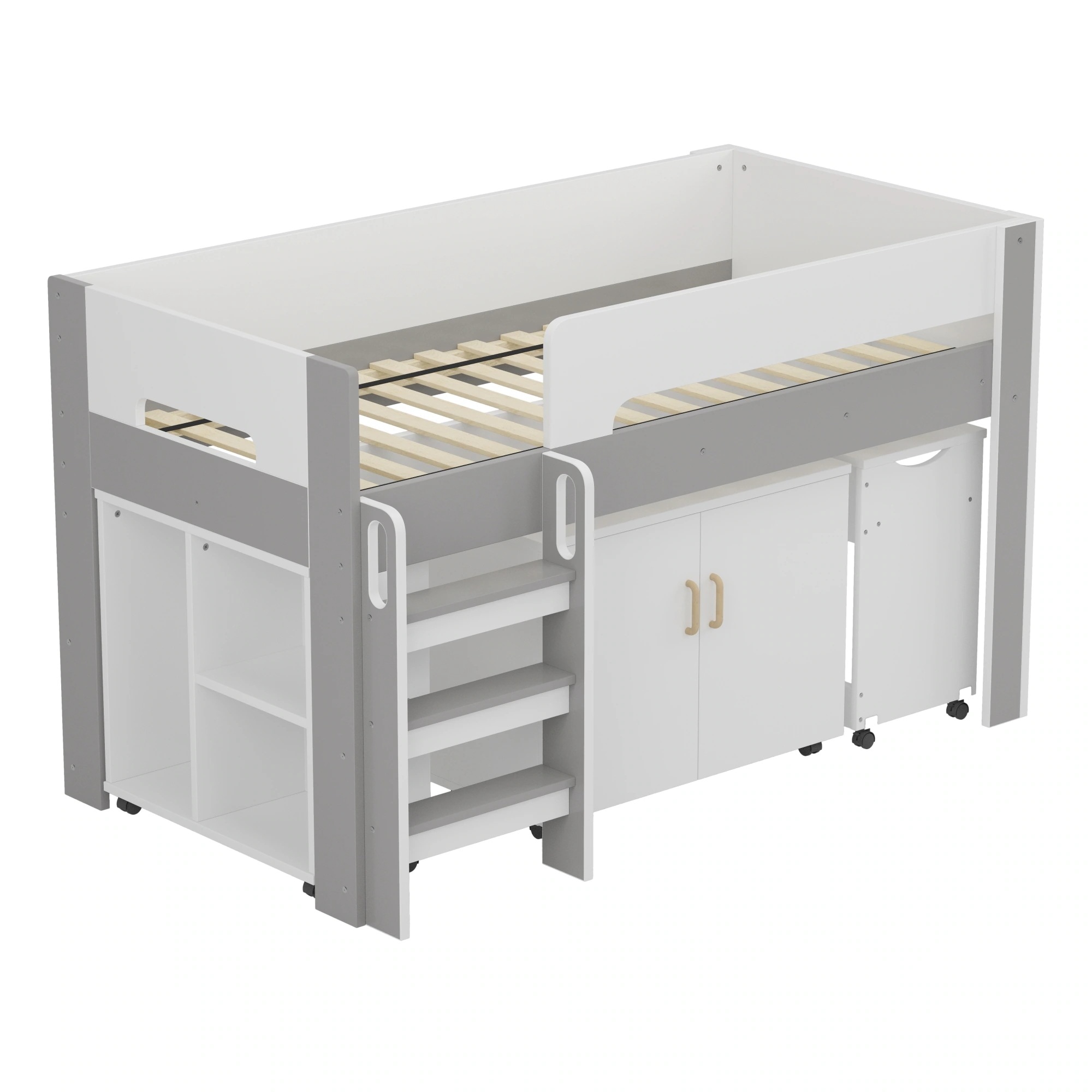 159システムベッド ロフトベッド 階段付き S 木製 高さ120cm シングル ベッド ロータイプ ベッド デスク 本棚 机付き 学習机 コンパクト 本棚付き 収納 大人 一人暮らし ホワイト