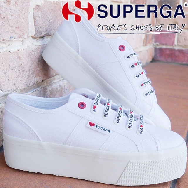 スペルガ SUPERGA スニーカー レディース 厚底 2790 リトル ハートエンブロイダリー S11386W AB7 ホワイト-レッド ハート 靴 白