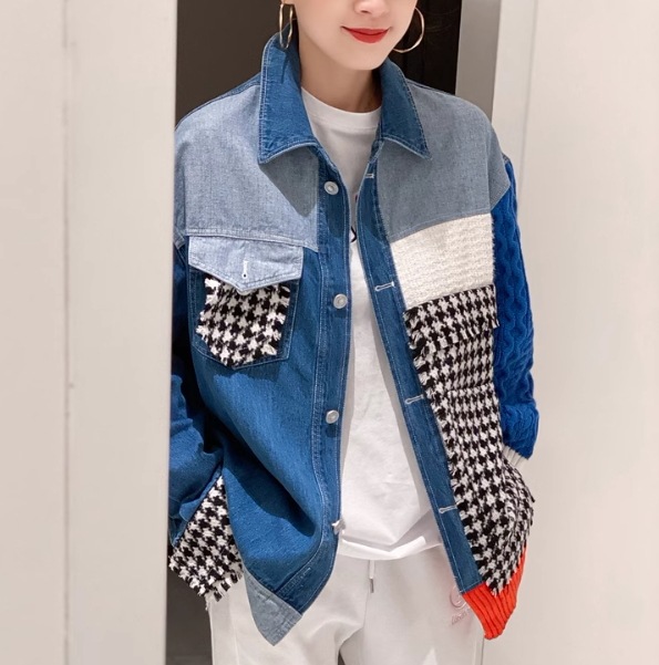 レディース 長袖 ボリューム袖 異国風 アメカジ デニム かわいい おしゃれ かっこいい レトロ エキゾチック こなれ感 個性的 クール 主役級 存在感 ヴィンテージ 無地 千鳥格子 秋 冬 学生