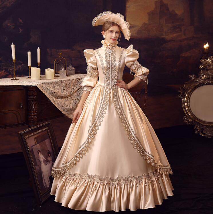宮廷ドレス 演劇 文化祭 学園祭 ロングドレス 可愛い パーティードレス 貴族ドレス 華やか　高級感 ヨーロッパ風ドレス ステージ衣装 中世貴族風 オペラ声楽 舞踏会 礼服 プリンセスドレス ハロウィ
