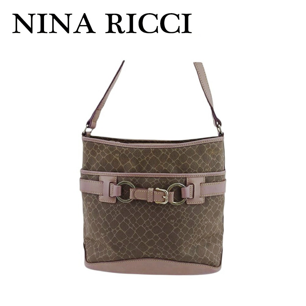 ショルダーバッグ 斜めがけショルダー バッグ ヌーボー柄 レディース ブラウン ピンク ゴールド 中古