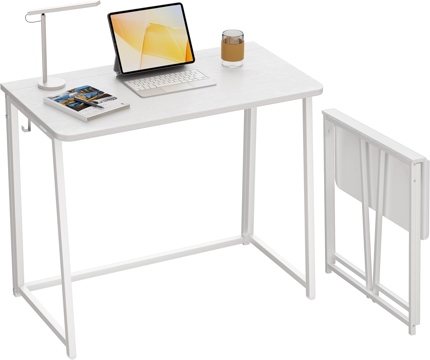 WOHOMO デスク 折りたたみデスク 幅80*奥行40*高さ74.5cm コンパクト 組立簡単 机 パソコンデスク 学習机 勉強机 収納フック付き 在宅ワーク テレワーク ドレッサー 小さい
