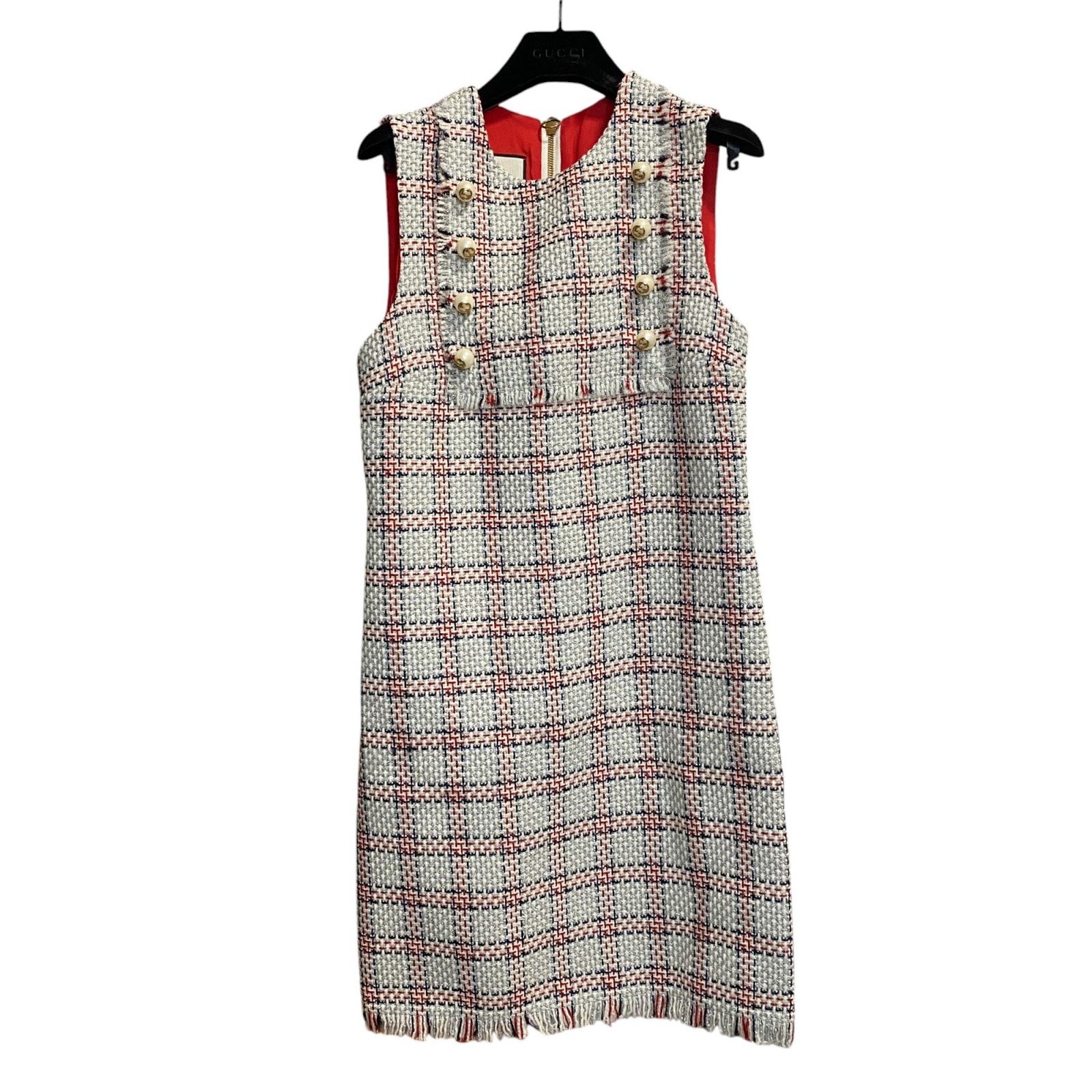 美品 グッチ GUCCI レディース ツイード ワンピース ラメ GG パール ウール