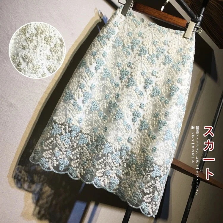1PG461-P-チュールスカート 高い腰 百掛け スカート 気質 エレガント 華やかォーマルスカート 韓国ファッション スカート タイトレーススカート レディース大人気
