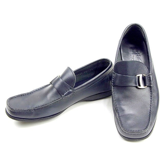 ローファー シューズ 靴 ヴァラモチーフ 5ハーフEE ダークネイビー シルバー 中古