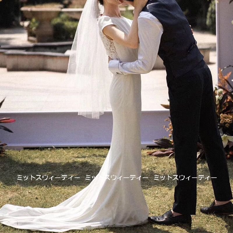 ウェディングドレス ロングドレス マーメイドライン トレーン 結婚式 ウエディングドレス 二次会 花 9,302円