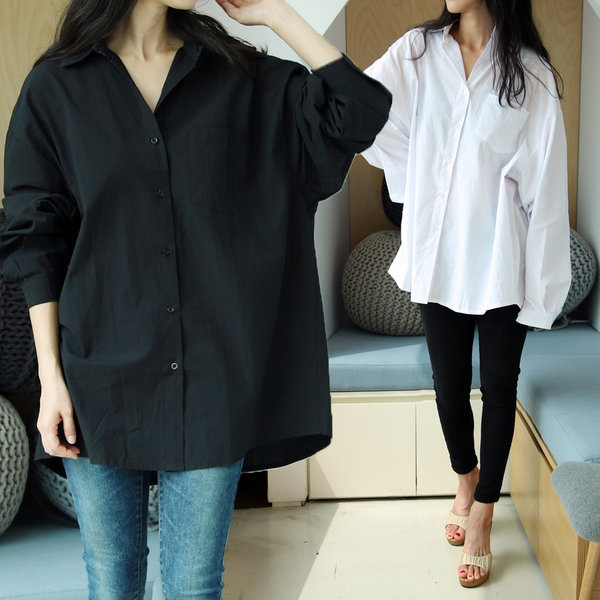 ルーズフィット シャツ シャツ ルーズ オーバーフィット ホワイト ブラック ビッグサイズ