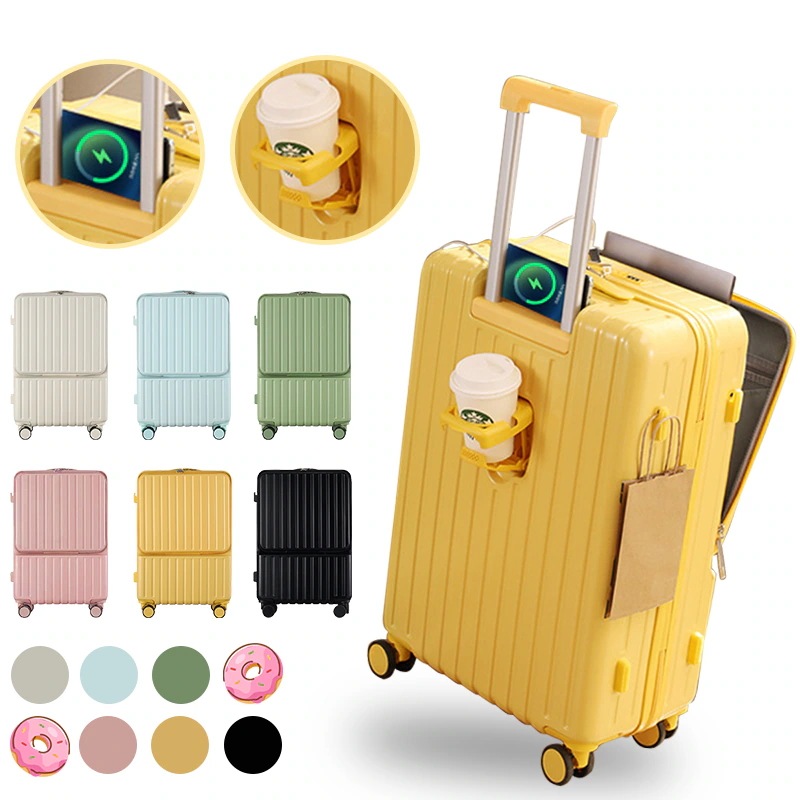 キャリーケース スーツケース 機内持ち込み 多機能カップホルダー付き USB充電可能 軽量 ins人気