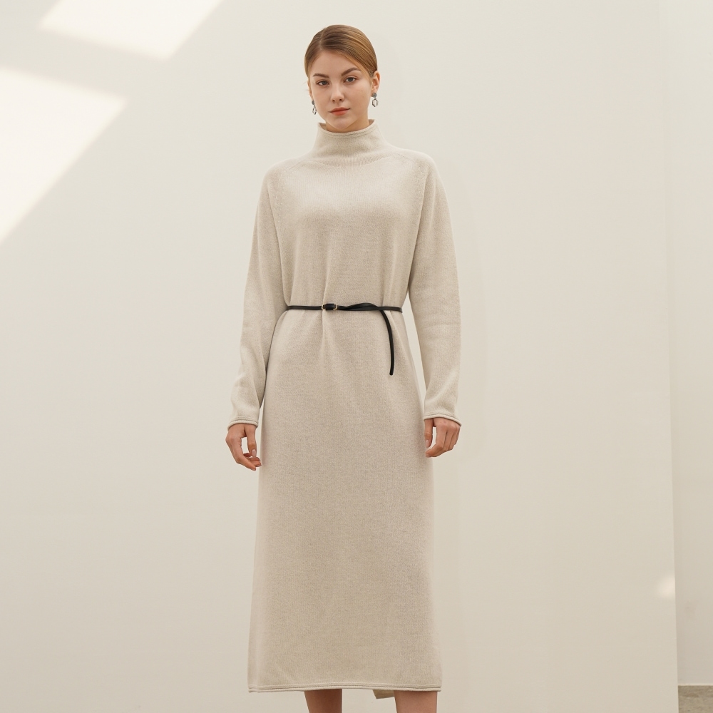 ACUD ハイネックカシミヤニットワンピース_アイボリー