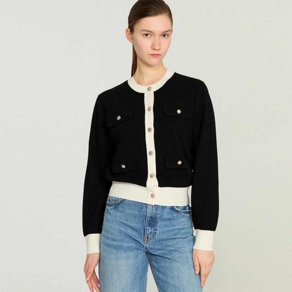 (Shes Miss) カラーマッチングフラップポケットニットカーディガン_SSKCDP12530