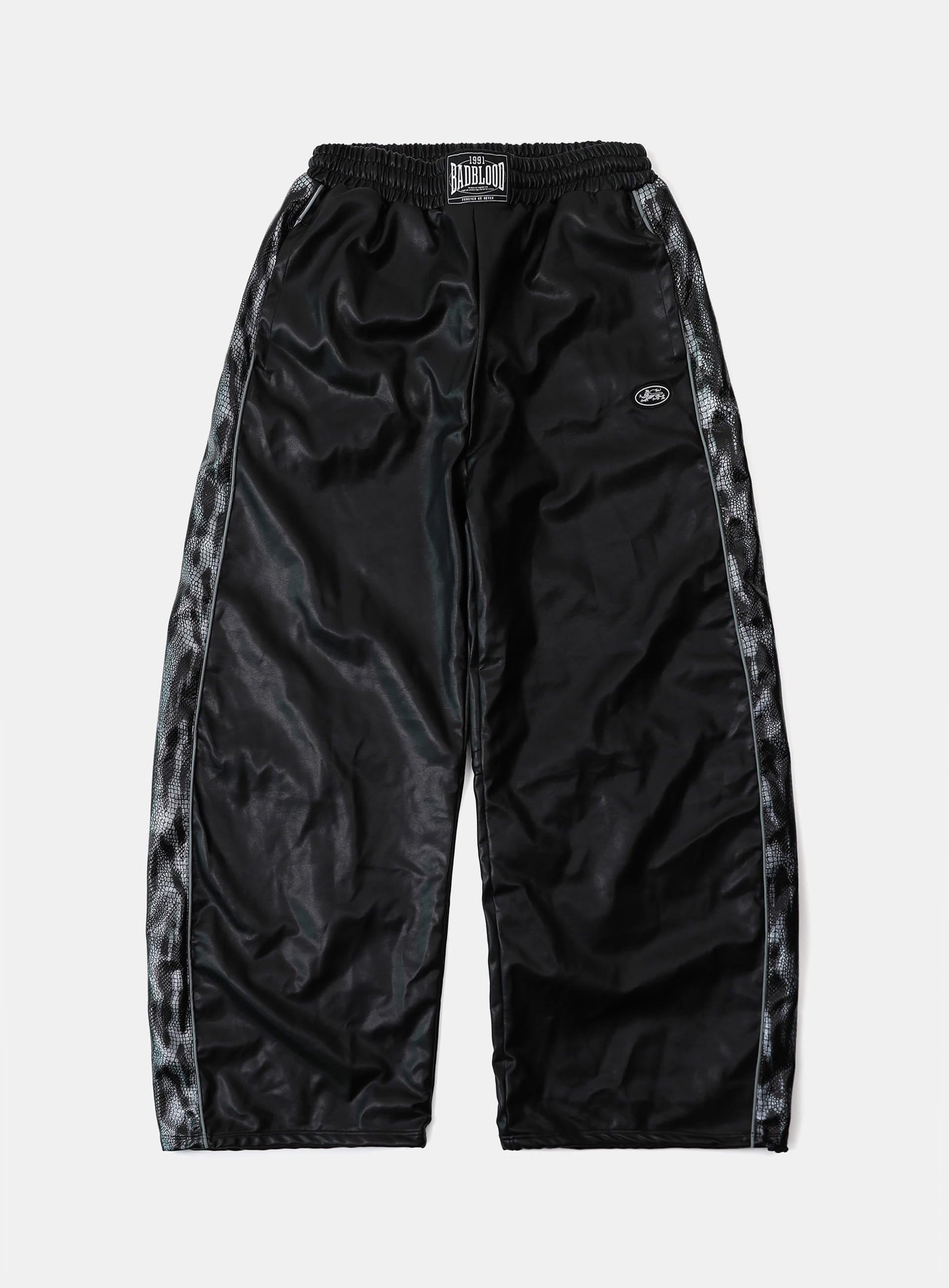 【BADBLOOD】 25FW CONTRAST LEATHER TRACK PANTS : BLACK PYTHON