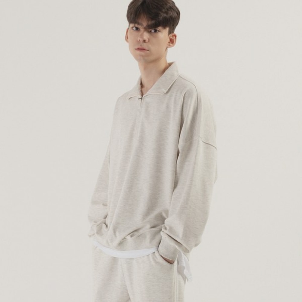 (Pianer) エッセンシャルオーバーフィットハーフジップスウェットシャツ (着用)