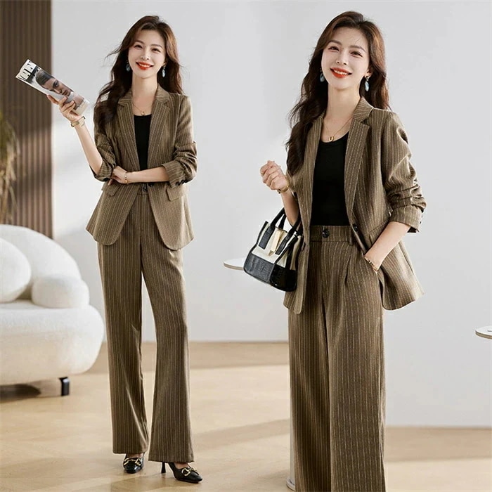 スーツ 卒園式 ママ コーデ セットアップ ストライプ レディース 卒園式 パンツスーツ 2点セット フォーマルスーツ セレモニースーツ テーラードジャケット&ワイドパンツ レディーススーツ ビジネス