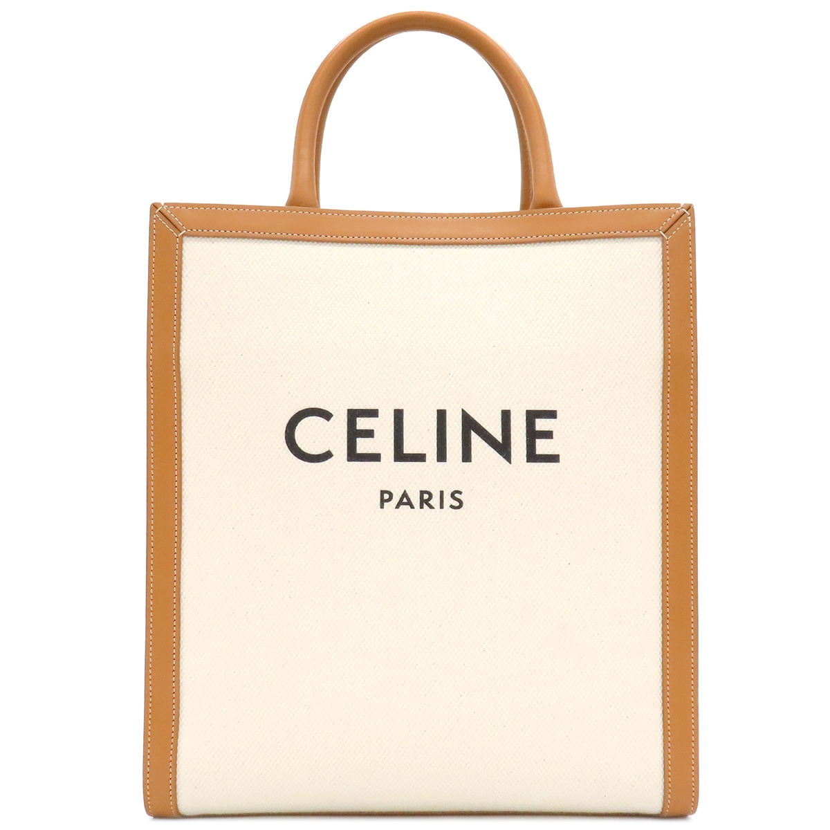セリーヌ CELINE 2WAYバッグ スモール バーティカル カバ キャンバス レザー ナチュラル×タン ゴールド金具 ベージュ ブラウン トート ショルダー 【保存袋】【中古】