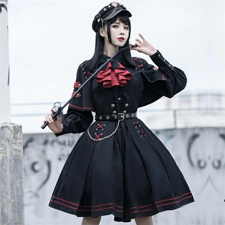 ロリータ 軍ロリ スカート セット 長袖 コスプレ 衣装 制服 軍服 ゴスロリセットアップ ワンピース ブラウス Lolita ロリィタ ステージ衣装 コスチューム 学園祭 黒ロリ ゴシック か 仮装