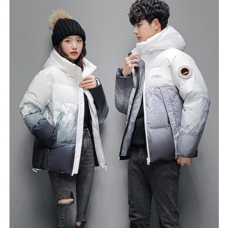 青年 高品質 NEW グラデーション ダウンジャケット ダウンコート 男女兼用 お揃い フード付き 秋冬 2カラー スリム メンズ 中綿ジャケット 冬服 アウター 防寒