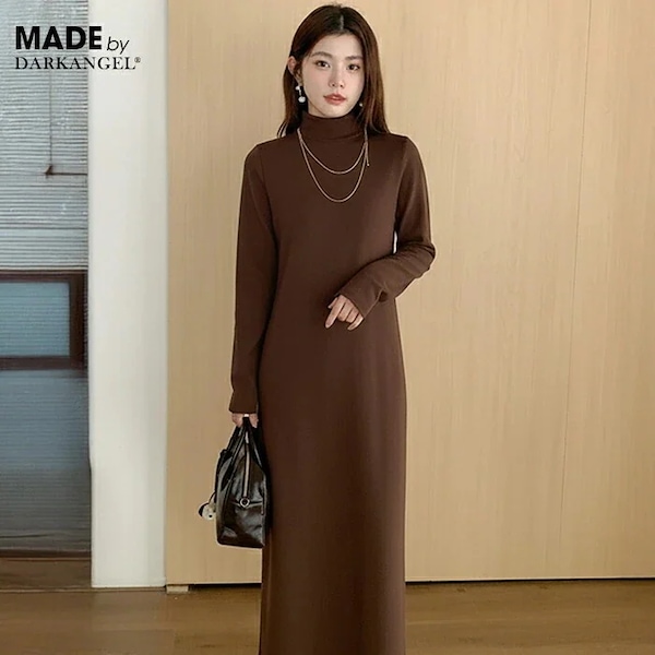 ♦(慈雨)ダークブラウンWOOL ロングワンピース¥30,000 Qoo10 ダークエンジェル ふんわり暖かW起毛マキシワンピ 無地 ロ