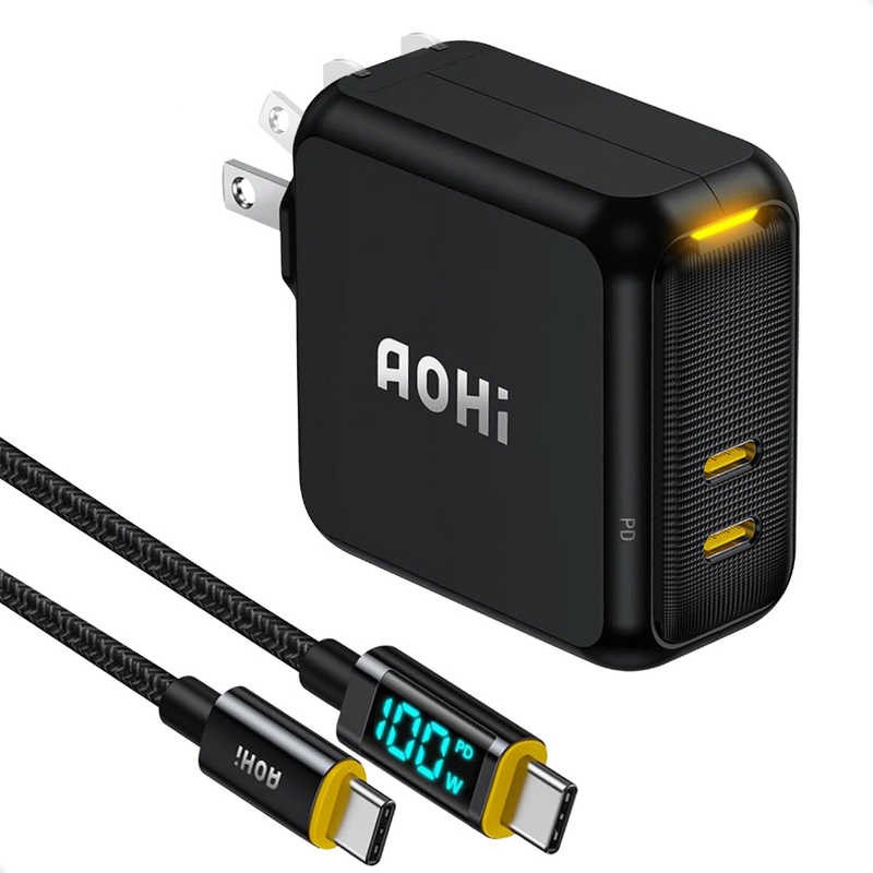 AOHI　PD-USB充電器 ケーブルセット Magcube PRO 100W USB C×2ポート PC/タブレット/携帯電話 100W急速充電 ブラック　RE-JEMP100BL2