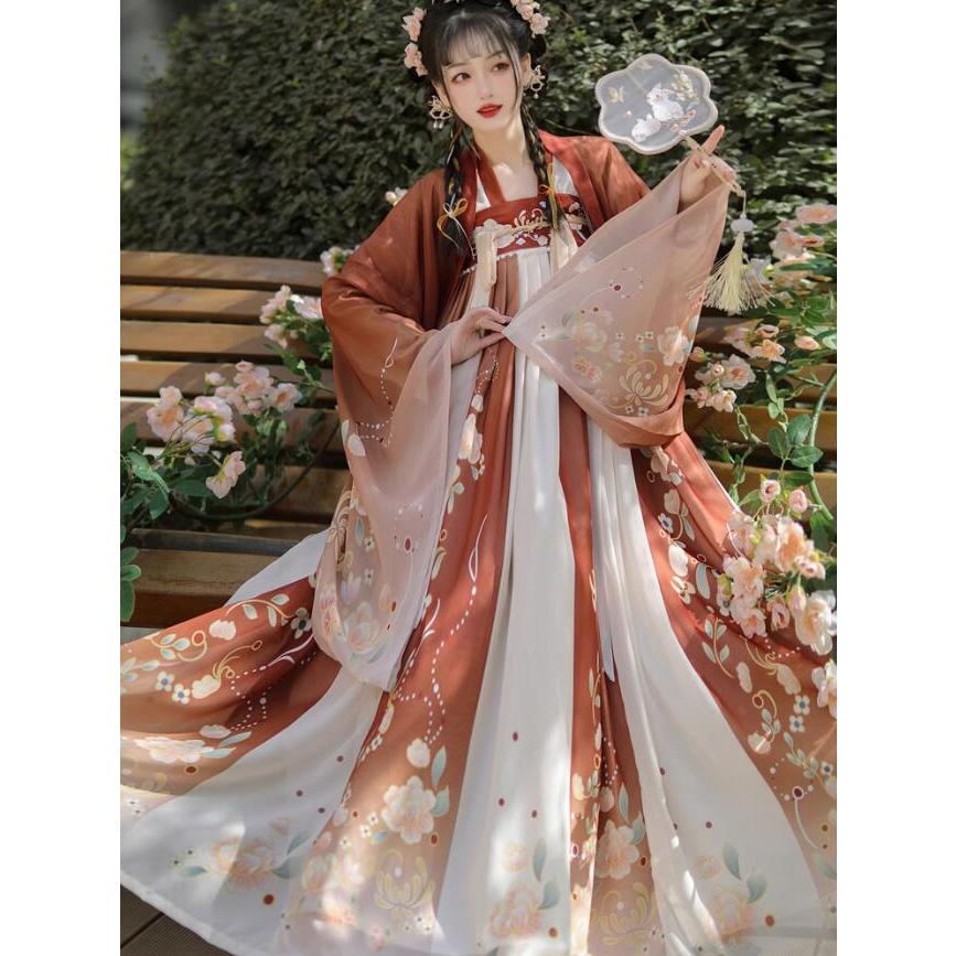 花柄唐装漢服　大きい裾ワンピース　レディース刺繍漢服　中華ブラウススカート羽織23点セット　ハロウィン中華古風舞台ステージ衣装　クリスマス古代宮廷とても安い