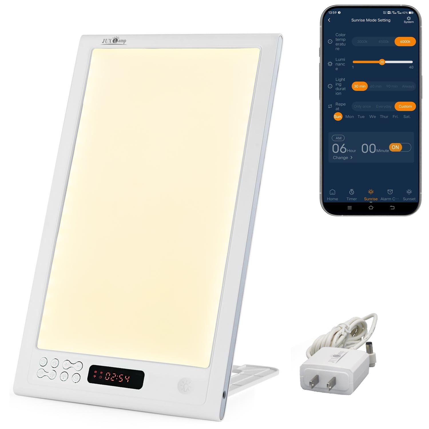 高照度 光線 療法 12000lux フルスペクトル LED 光 目覚まし ライト APP 制御 体内時計 がリセット 寝坊 夜勤 時差ぼけ に適し 光 目覚まし時計 ベッドサイドランプ 仿生ナチュラ