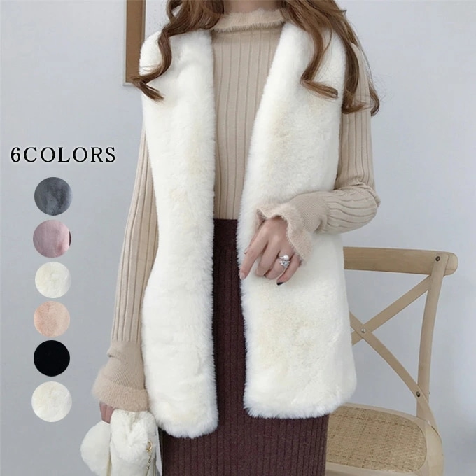 ファーベスト レディース 毛皮ベスト ミディアム丈 フェイクファー フェイク 着痩せ おしゃれ 上着 ふわふわ もこもこ 厚手 保温性抜群 暖かい 防寒 通勤 冬服 秋服 新作