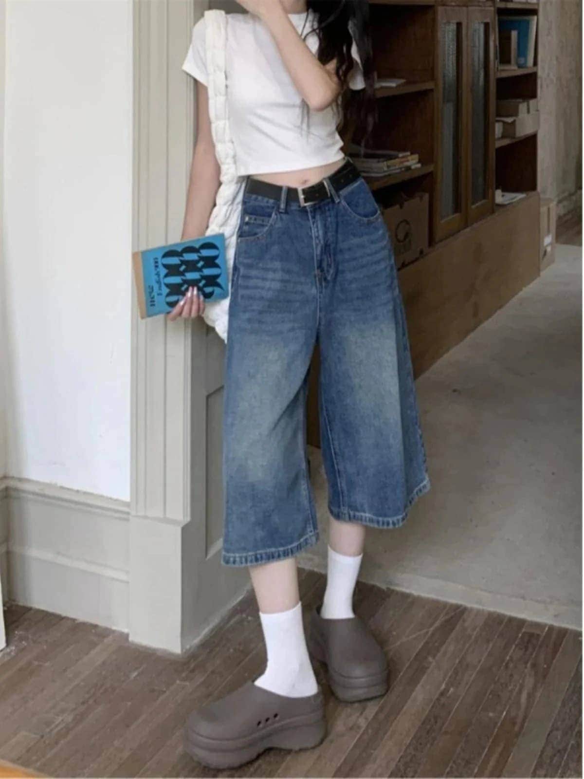 脚見せショートパンツ 24 新作 レトロ ストレート ジーンズ おしゃれ 七分ズボン