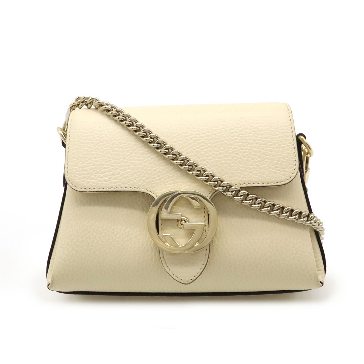 インターロッキングG チェーンショルダー ショルダーバッグ 2WAY クラッチバッグ ライトクリーム ゴールド金具 アウトレット品 60772