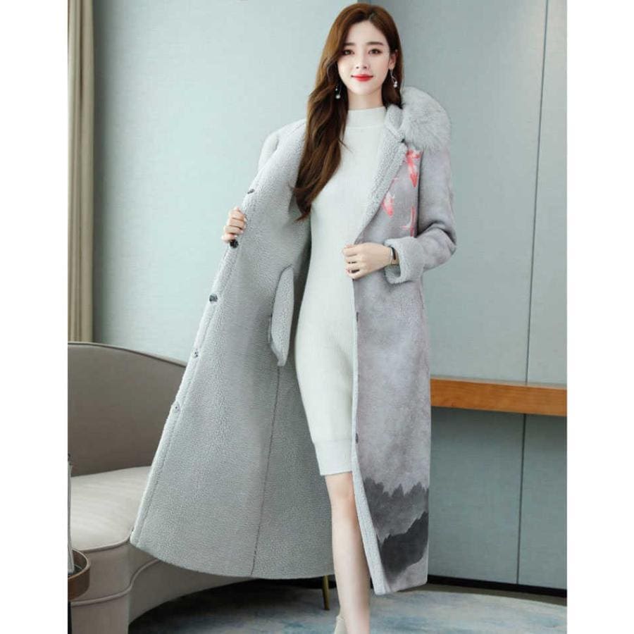 コートレディースムートンコートフード付き裏ボア裏起毛裏ボアコートフェイクファーオーバーコートロング丈アウター大きいサイズ暖かい柄