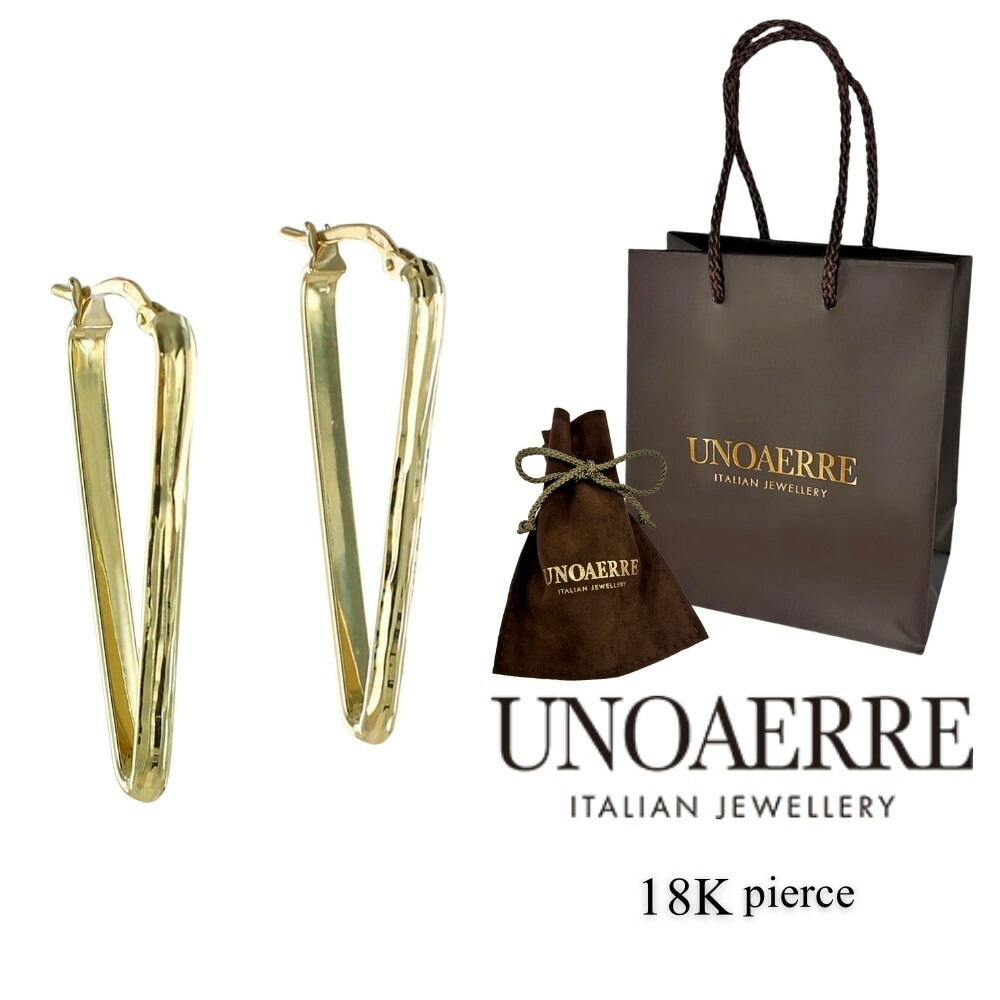 正規品 ウノアエレ ショッパー付き 18金 レディース ピアス プレゼント 女性 両耳ピアス おしゃれ ゴールド フープピアス イタリア製 K18 18K イエロー 金 ギフト 贈り物 彼女 母 妻