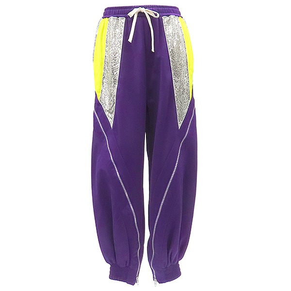 グッチ GUCCI パンツ メタル ジップ スウェットパンツ ポリエステル ポリウレタン パープル×イエロー×シルバー XS シルバー金具 紫 黄 ドローコード トラックパンツ GG 【中古】
