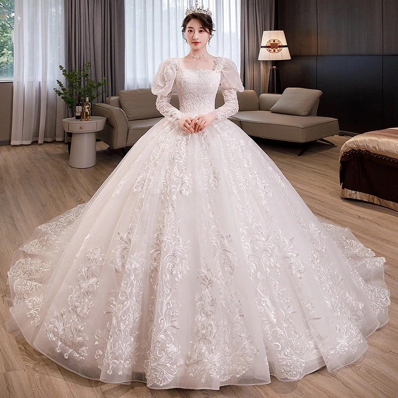 ウェディングドレス 2025 ブライダルメインヤーン レトロハイエンドテクスチャー重工業長袖冬プリンセス