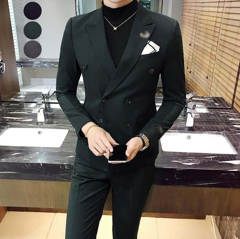 メンズスーツ無地フォーマルセットアップIダブルスーツ韓国風ビジネススーツ2点セットジャケット+パンツ結婚式スーツメンズスーツパーティー披露宴忘会通勤カジュアル人気シンプルスーツセット着痩せ冠婚葬祭紳士