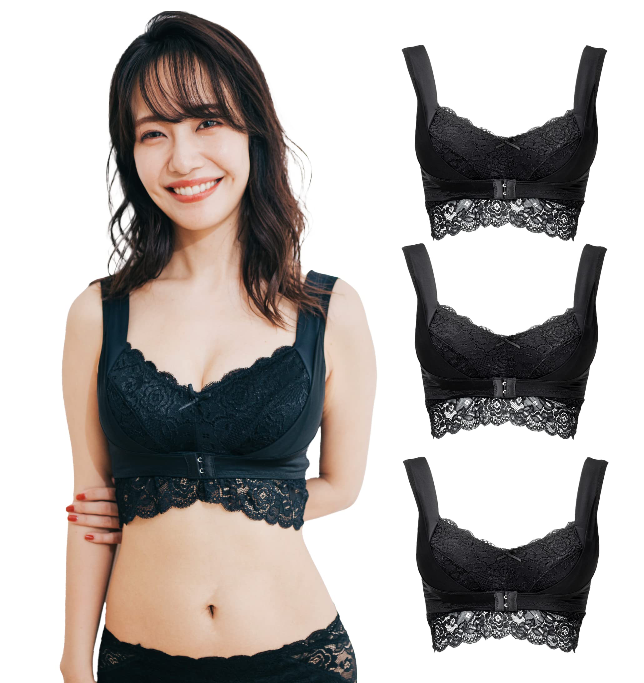 [アンジェリール] ふんわりルームブラ ブラック（＋L-LL） 3枚セット