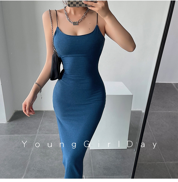 【送料無料】レディース 2カラー キャミソールワンピース スリット Iライン ロング丈