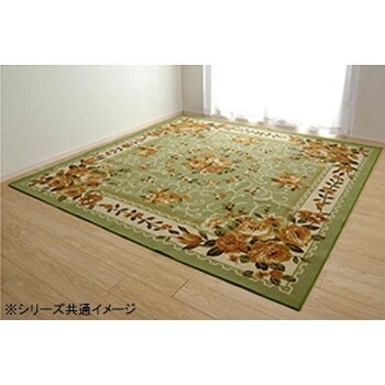 ナイロンカーペット 撥水加工 花柄 江戸間3畳 約176x261cm グリーン 5421639
