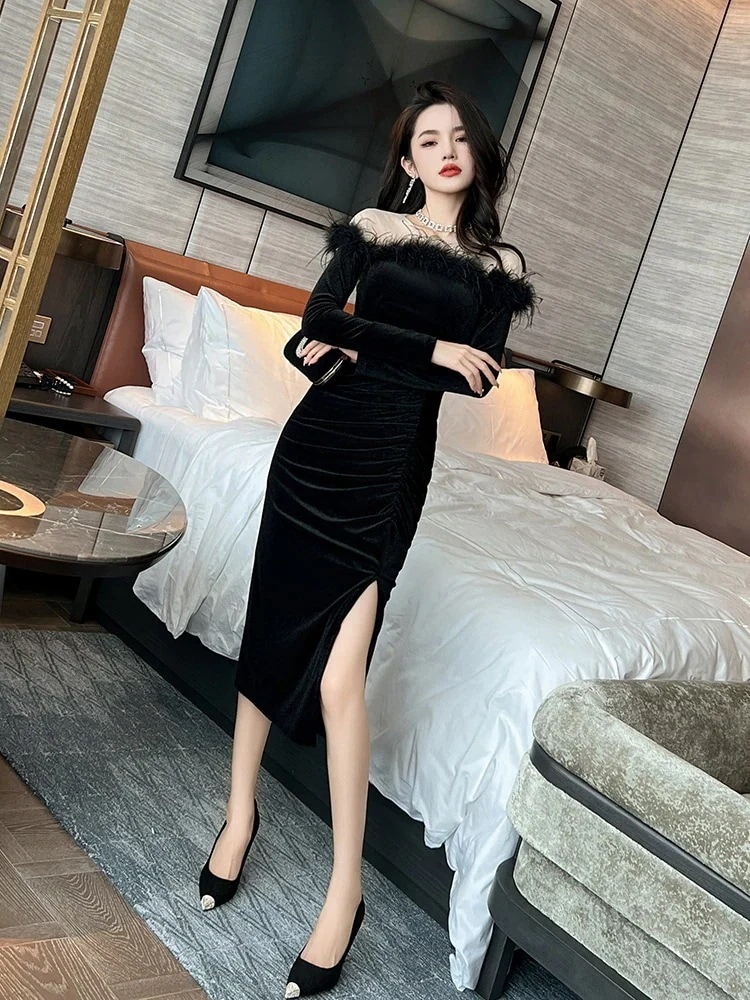 2024 春 ワンピース 刺繍 レース タイト スリム チャイナ 夏 キャバ 大人 ウェディング 結婚式 ドレス パーティードレス お呼ばれ 披露宴