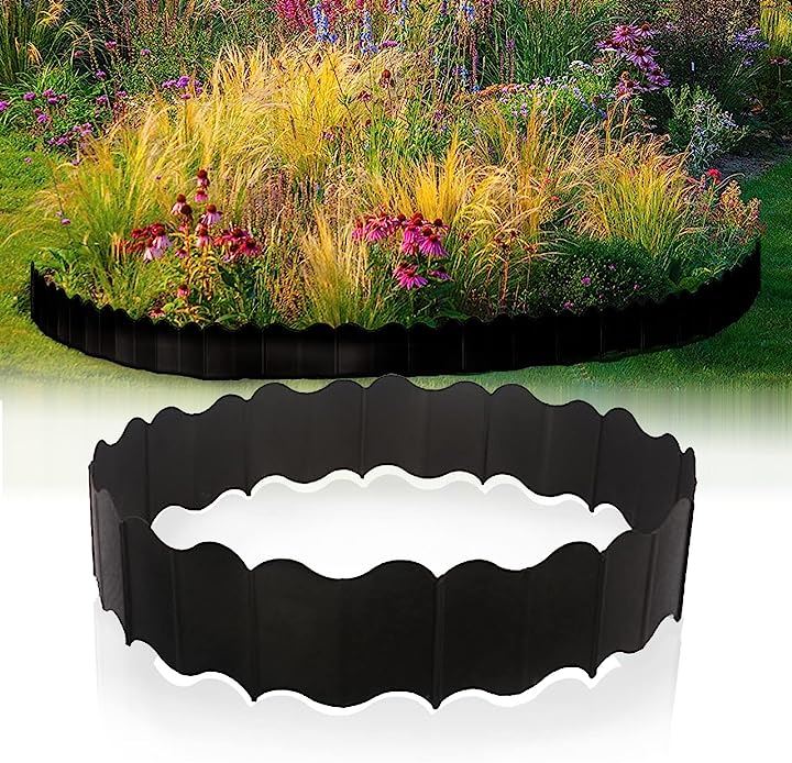 ガーデンエッジ フェンス 花壇 土留め 芝生 根止め 仕切り 柵 ガーデンフェンス(ブラック, 60枚組)