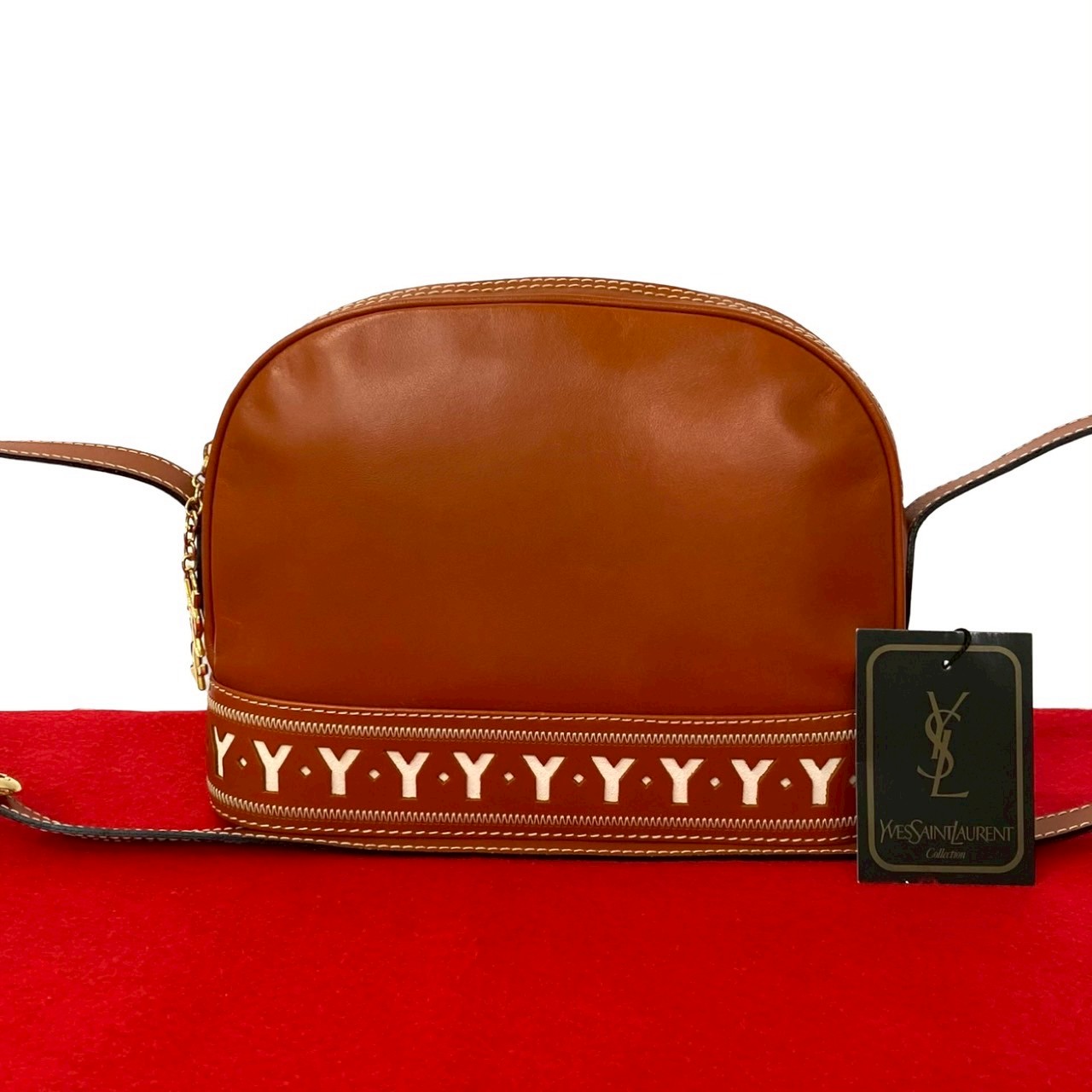 ヴィンテージ YSL ロゴ 金具 カットアウトショルダーバッグ レザー ブラウン 50343