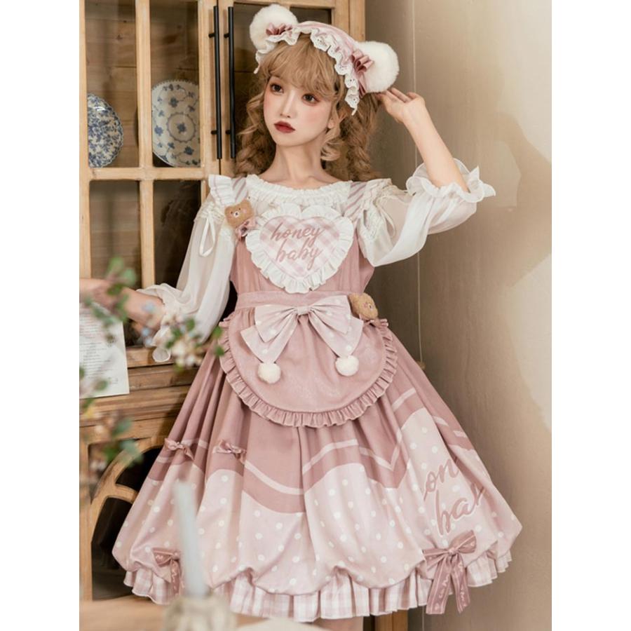 【人気製品 急速出荷】 ロリータ 上下セット ワンピース 可愛い お姫様 Lolita ロリータ服 和風 ケーキ柄 JSKロリータ リボン可愛い アイドル衣装 コスチューム