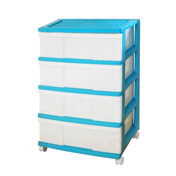完成品 ワイド 収納ケース プラスチック 引き出し 4段 おしゃれ ターコイズグリーン キャスタ付き