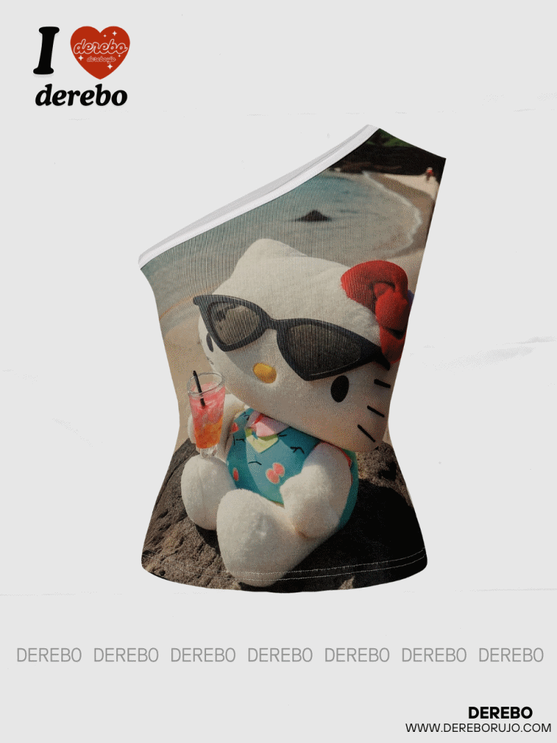 카툰 디자인 언발 숄더 민소매 티