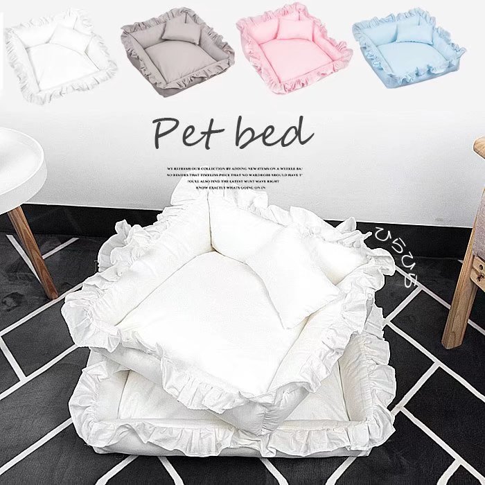 おしゃれ+優雅なライフスタイル ひらひら フリル 洗える ペットベッド ラブリー プリンセス マット 犬 猫 オシャレ 可愛い Lサイズ ペット用品